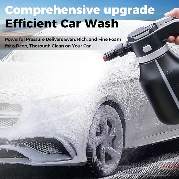 VSSOC Electric Foam Sprayer,2L Portable Rechargeable Cordless Pressurized Spray Foam Cannon, Easy Clean & Acid Resistant for Car Wash Detailing Garden Black