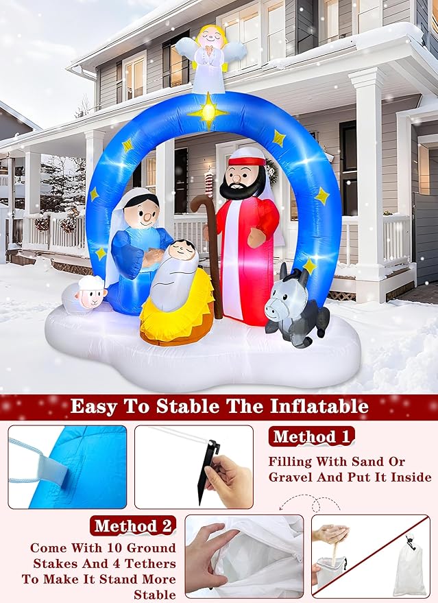 7 Ft Tall Christmas Inflatables Nativity Scene Outdoor Decorations, Light Up Christmas Blow Up Yard Decorations Birth of Jesus Nativity Sets for Xmas Garden Lawn Outside Large Party Decor