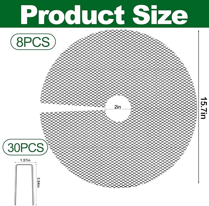 8Pcs Plant Pot Grids,15.8Inch Plant Pot Cover with 30 U-Shaped Nails, Cat Proof Protector for Potted Plants,Dig-Free Soil Cover & Flower Pot Grid Guard