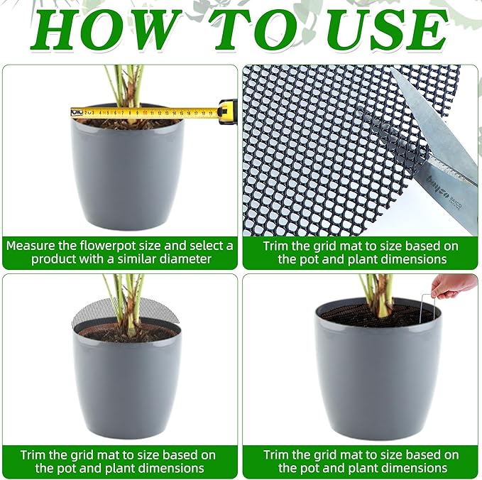 10 Pcs 11.8 Inch Plant Pot Cover Plant Pot Grid Plant Soil Covering for Indoor Plants Plant Protectors from Animals Cuttable Plant Soil Cover with 10 Metal Stakes