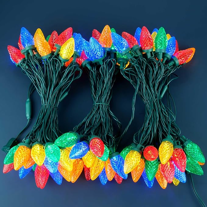 YULETIME Multicolor C9 Strawberry LED Christmas Lights, 68 ft 100 Count 8" Spacing Waterproof Holiday String Light (Multicolor - C9)