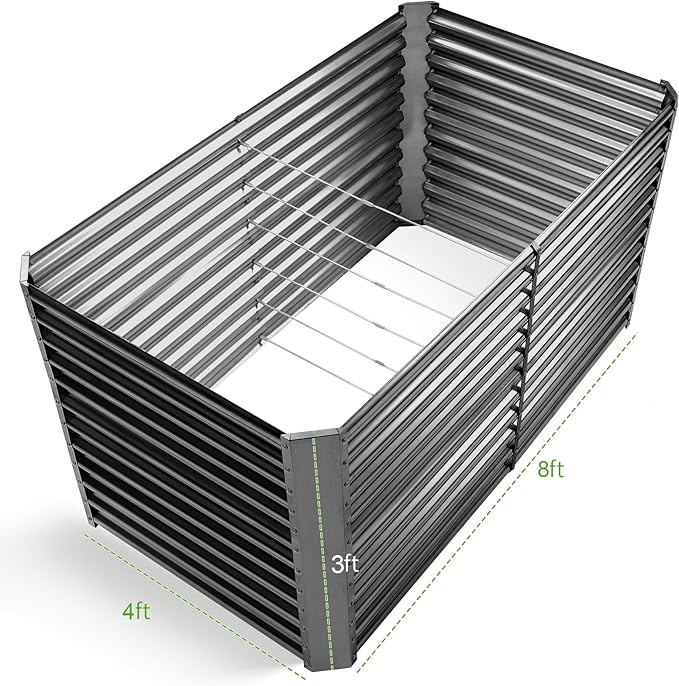 Land Guard 8x4x3ft Rectangular Galvanized Raised Garden Beds, Large-Capacity Metal Planter Box Outdoor, Durable Deep Raised Garden Bed 3ft Tall, Raised Beds for Gardening Vegetables, Modern Gray