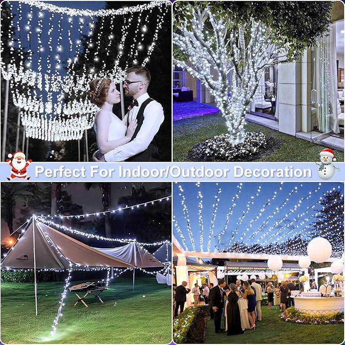 328FT 1000 LED Christmas Lights, Plug in White Christmas Tree Lights Outdoor with Timer and 8 Modes, Green Wire Waterproof String Lights for Indoor Yard Patio Xmas Holiday Decorations