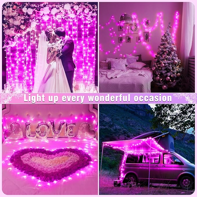 165FT 500 LED Christmas Lights, Plug in Christmas String Lights with Waterproof, 8 Modes Twinkle Fairy Lights for Xmas Garden Tree Holiday Decorations, Pink