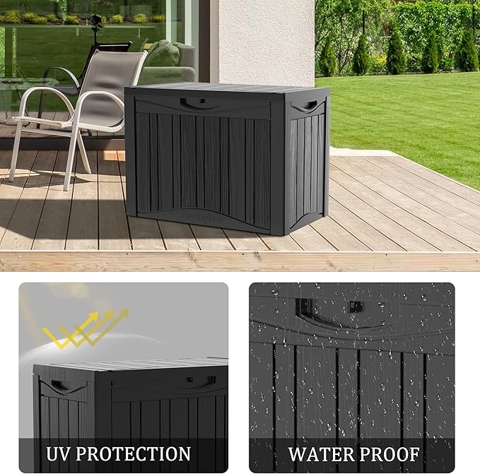 50 Gallon Waterproof Large Resin Deck Box Indoor/Outdoor Lockable Storage Container and Seating for Garden, Pool, and Patio (50 Gallon,Black)
