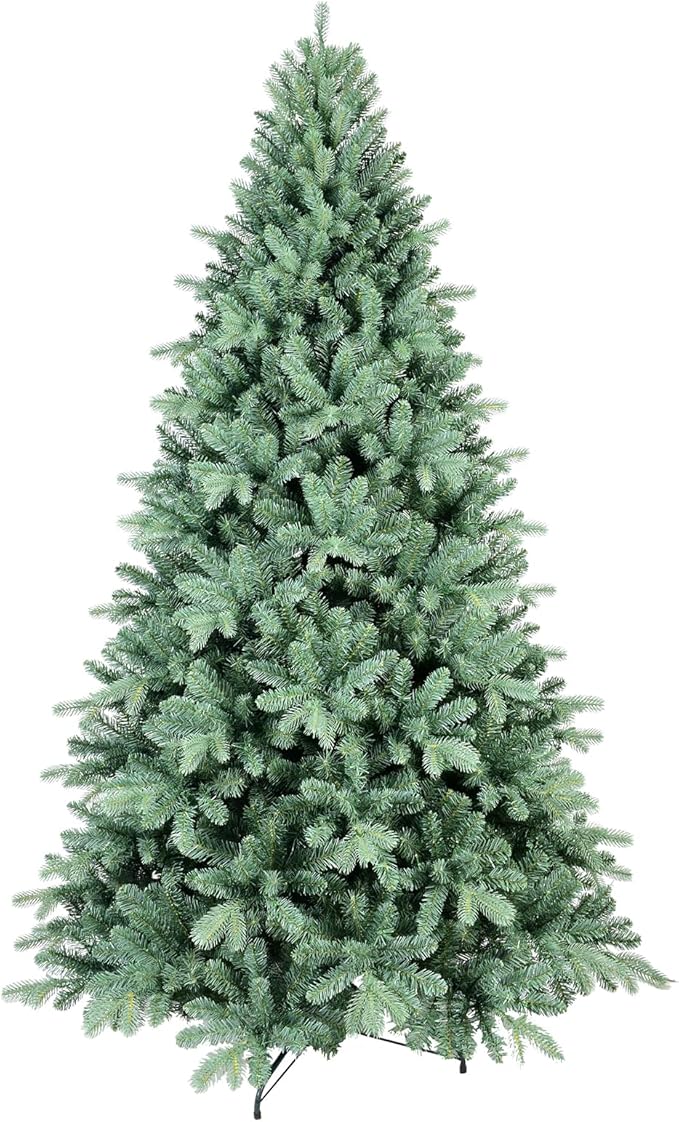 8 Ft Blue Spruce Artificial Christmas Tree, Hinged Unlit Xmas Trees with 2458 PE&PVC Mixed Branch Tips, Home Holiday School Decor with Foldable Base Easy Setup