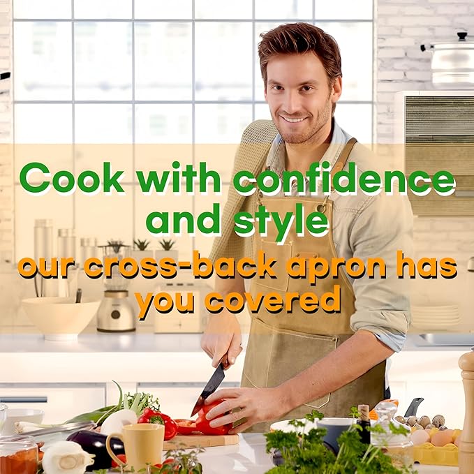 Heavy-Duty Canvas Tool Apron – Adjustable Cross-Back Work Apron with Pockets for Woodworking, Gardening & Crafts