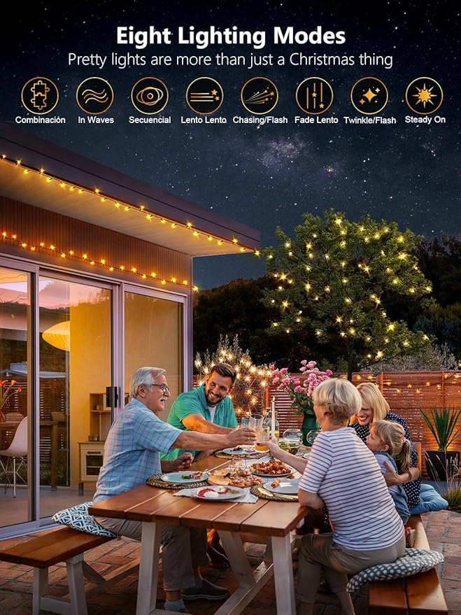 300 LED String Lights Outdoor, 100FT Warm White Christmas Lights for Outside with Remote, Timer Memory Function, 8 Modes Waterproof Fairy Lights Plug in, for Xmas Tree Bedroom Patio Party