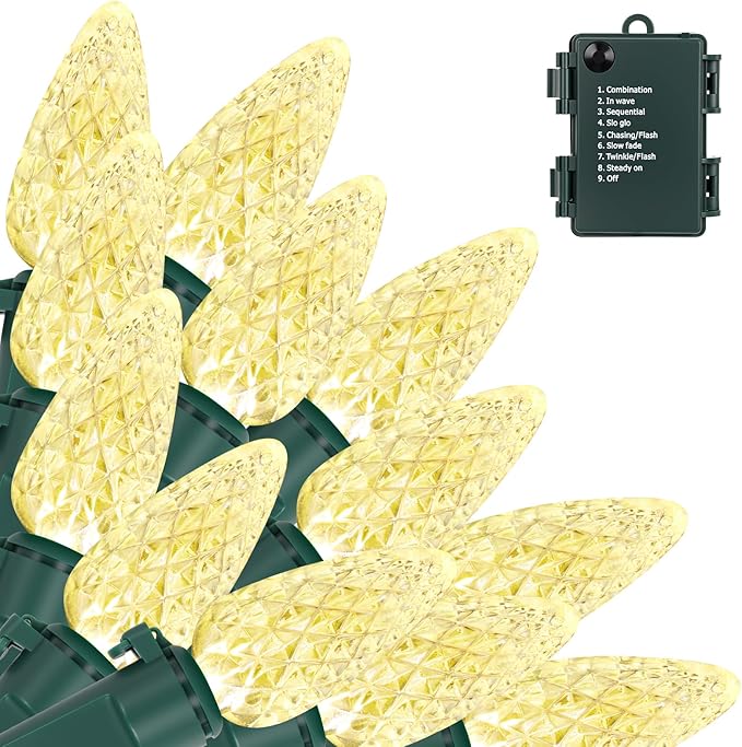 Brightever C3 Battery Operated Christmas Lights, 20FT 50LED Christmas Battery Powered String Lights with Timer & 8 Lighting Modes, Xmas Decor for Wreaths Room Patio Wedding Party, Warm White, 1-Pack
