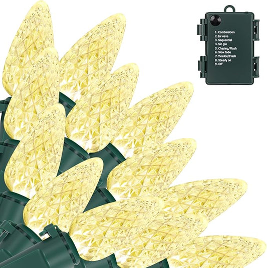 Brightever C3 Battery Operated Christmas Lights, 20FT 50LED Christmas Battery Powered String Lights with Timer & 8 Lighting Modes, Xmas Decor for Wreaths Room Patio Wedding Party, Warm White, 1-Pack