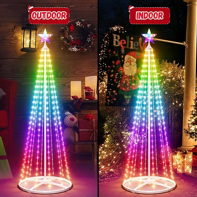 5FT LED Smart Christmas Tree - Outdoor & Indoor Lighted Christmas Tree Decorations Indoor Christmas Cone Tree App Control Color Changing Light for Yard & Garden