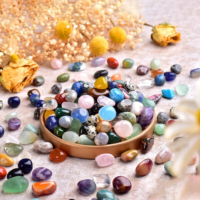 Polished Healing Crystal Stones Set – 36 Different Natural Gemstone Types, 2.5 lbs of 0.5" Tumbled Decorative Rocks Collection for Chakra, Meditation, Reiki, Energy Work, Crafts, Gifts