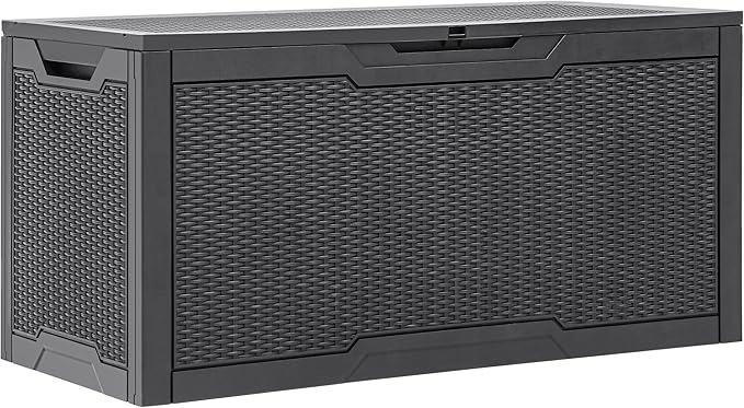 YITAHOME 100 Gallon Large Resin Deck Box Outdoor Storage Boxes for Patio Furniture, Outdoor Cushions, Garden Tools and Pool Supplies-Waterproof,Lockable (Dark grey)