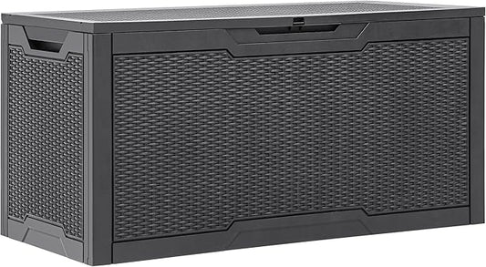 YITAHOME 100 Gallon Outdoor Storage Box, Large Water Resistant Resin Deck Box, Indoor Outdoor Lockable Storage Container for Patio, Garden, Cushions, Tools, Equipment (Dark Gray)