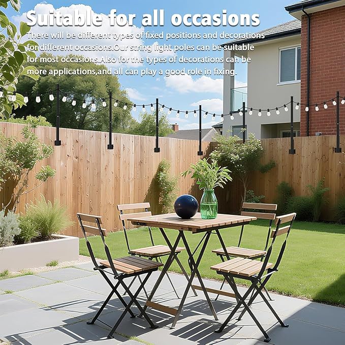 4 Pack String Light Poles,2.8Ft Metal Poles for Outdoor String Lights,Outdoor Light Poles with Post,Poles/Stand for Outside,Patio,Deck,Backyard,Garden Wedding,Party