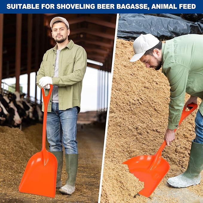 Frienda 3 Pieces Plastic Snow Shovel 43 x 14 Inches Heavy Duty Hygienic Shovel with D Shaped Grip Handle Large Durable Seamless Snow Scoop for Kitchen Gardening(Orange)