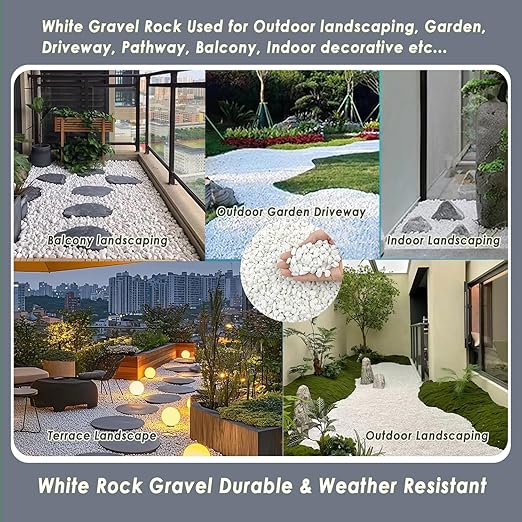 45LB Bulk White Gravel, Approx. 0.6 Inch Natural Unpolished Decorative Crushed Stones, River Rocks for Landscaping, Garden Projects, Driveways, Cactus, Planters, Vases, Aquariums, Outdoor Drainage Use