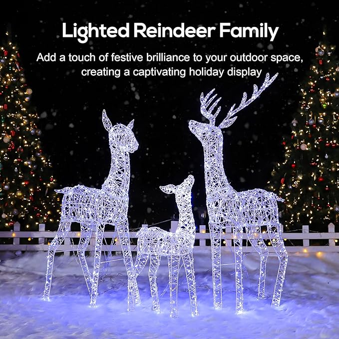 Hykolity 4.5 FT 3D Lighted Outdoor Christmas Reindeers Family, 3-Piece Light Up Twinkling Deer Set with 1660 White LED Lights, Groud Stakes, Zip Ties for Holiday Decorations