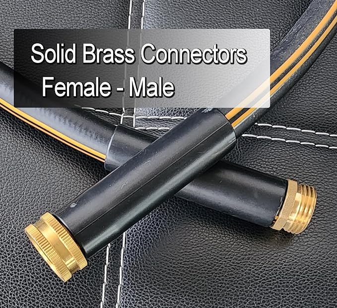 Atlantic Heavy Duty Garden Hose 8 ft x 5/8 Inch Black Color, Short Connection Leader Hose with Solid Brass Connectors (8 Feet)