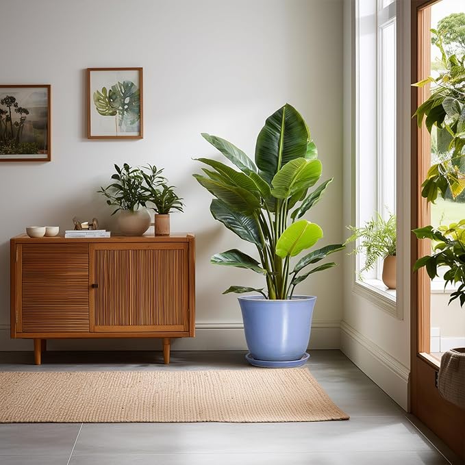 Ceramic Plant Pots - 10 Inch Plant Pot for Indoor Outdoor, Round Planter with Drainage Hole and Saucer, Decorative Large Planters, Modern Flower Pots, House Decor, Garden Gift, Purple-Blue