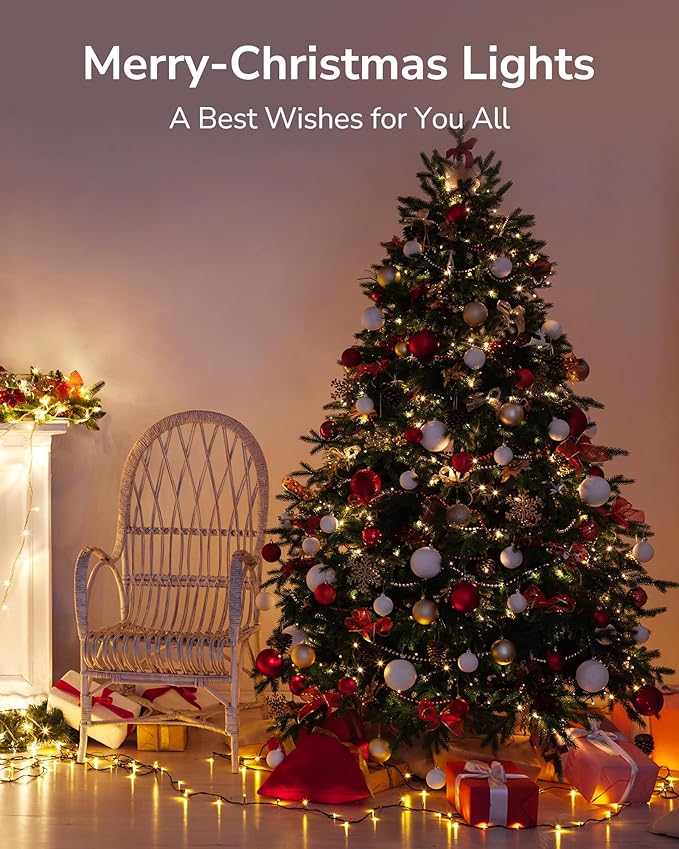 Christmas Lights, 200 LED 76FT Christmas Tree Lights, 2024 Upgraded Twinkle LED String Lights with 8 Modes for Indoor/Outdoor Xmas Tree Decorations, Bubble LED Warm White, Adapter Included