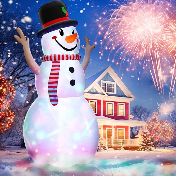 14 Ft Huge Christmas Inflatable Snowman with Rotating Colorful Lights Hat & Scarf Christmas Decorations Outdoor with Build-in LED Lights Xmas Blow Up Yard Decor for Lawn Garden Holiday