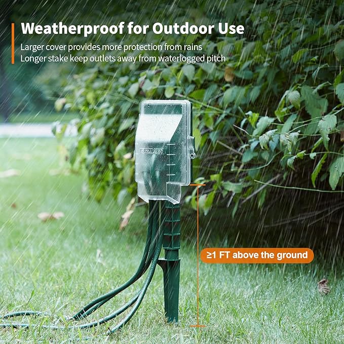 SURAIELEC Outdoor Power Stake Light Timer, Dusk to Dawn, 6 Electrical Outlet Power Strip Weatherproof, 6FT Extension Cord for Patio Lights, Sprinkler, Garden, Christmas Decorations, ETL Listed