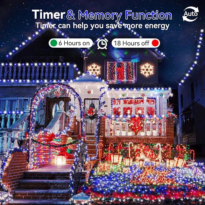 Hezbjiti 1000 LED 403 FT Christmas String Lights Outdoor, 8 Lighting Modes IP44 Waterproof Fairy Lights with Timer and Dimmable Function for Home Party Tree Decorations (Blue+White, Clear Wire)