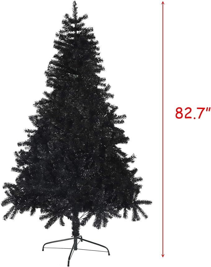 Black 7ft Artificial PVC Christmas Tree with 1000 Tips Gorgeous Faux-Pine Halloween Xmas Tree