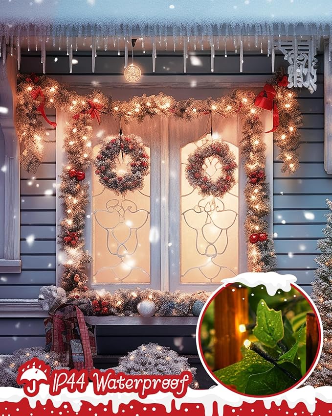 Minetom Christmas Lights, 128ft 400 LED Outdoor Christmas Tree Lights with Remote, 8 Modes String Lights Plug-in Mini Xmas Tree Lights with Timer for Outside Party Decor, Warm White