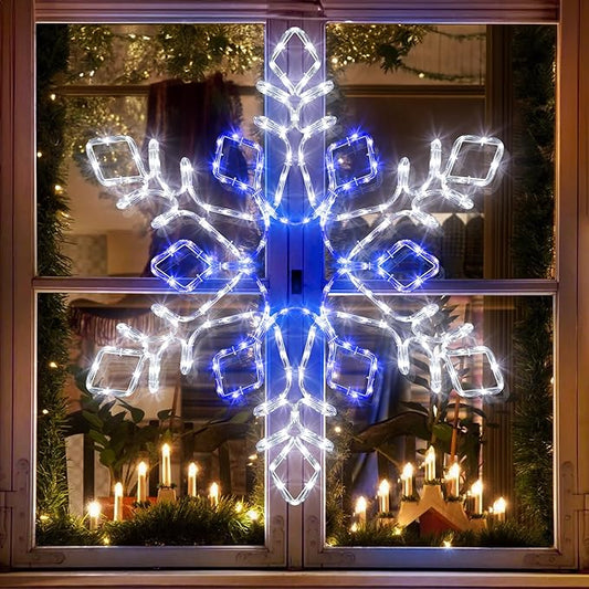 Christmas 35'' Snowflake Lights Decoration - Outdoor Waterproof Christmas Lights Super-Bright White and Blue with Ultimate Timer for Outdoor Home Party Wall Hanging Light