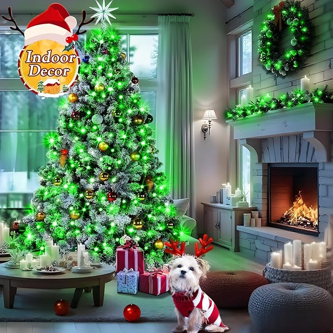 KNONEW 403FT 1000 LED Christmas String Lights Outdoor Green Wire Fairy Light 8 Modes & Timer Plug in Waterproof LED String Lights for Xmas Yard Tree Wedding Party Holiday Decorations(Green)