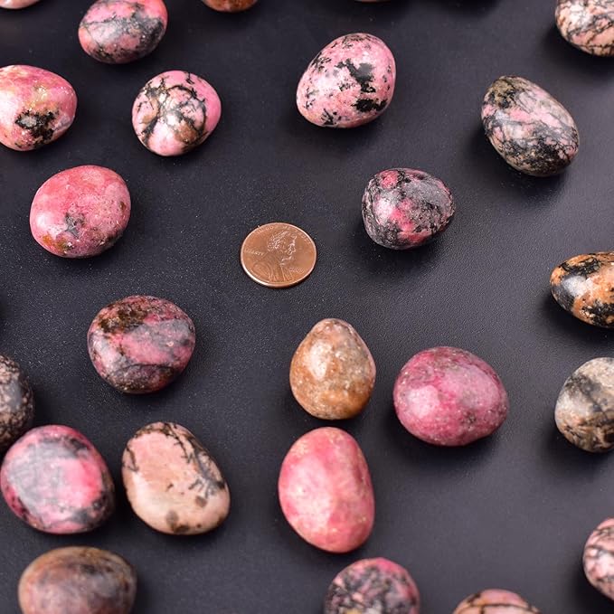 Polished Stone Set Rhodonite Crystals, 0.8" Handpicked Tumbled Gemstones Rocks, Pebbles for Reiki, Chakra, Healing, Home Decor