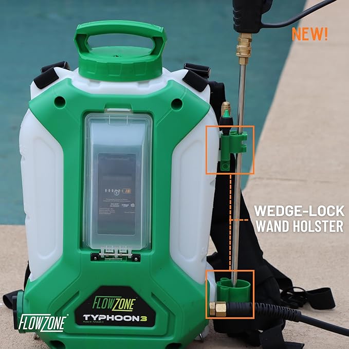 FlowZone Typhoon 3 Battery Powered Backpack Sprayer - Variable-Pressure 5-Position Electric Sprayer Works with FlowZone, DeWalt, Milwaukee, Makita, & Bosch Batteries (Battery Not Included)