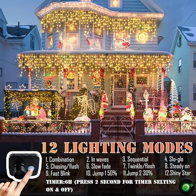 164FT Christmas Lights Outdoor Decorations 1512LED Fairy String Light 12 Lighting Modes with Timer Memory Waterproof Christmas Light for Yard Roof Party Holiday Wedding Garden Decor