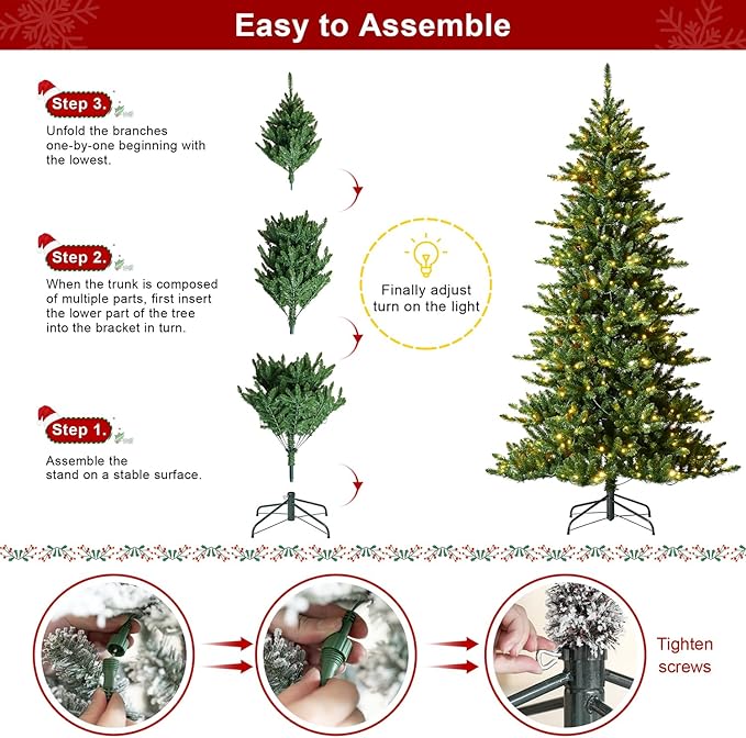Glitzhome 7.5ft Pre-Lit Christmas Tree, Artificial Holiday Christmas Tree Emerald Elegance Slim Green Fir with 400 LED Lights, 9 Functional Warm White/Multi-Color, Remote Controller