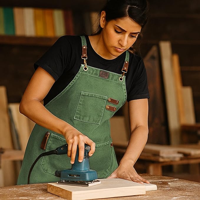 LEATHER VILLAGE Chef Aprons for Men Women with Large Pockets, Cotton Canvas Cross Back Adjustable Work Apron, Size M to XXL