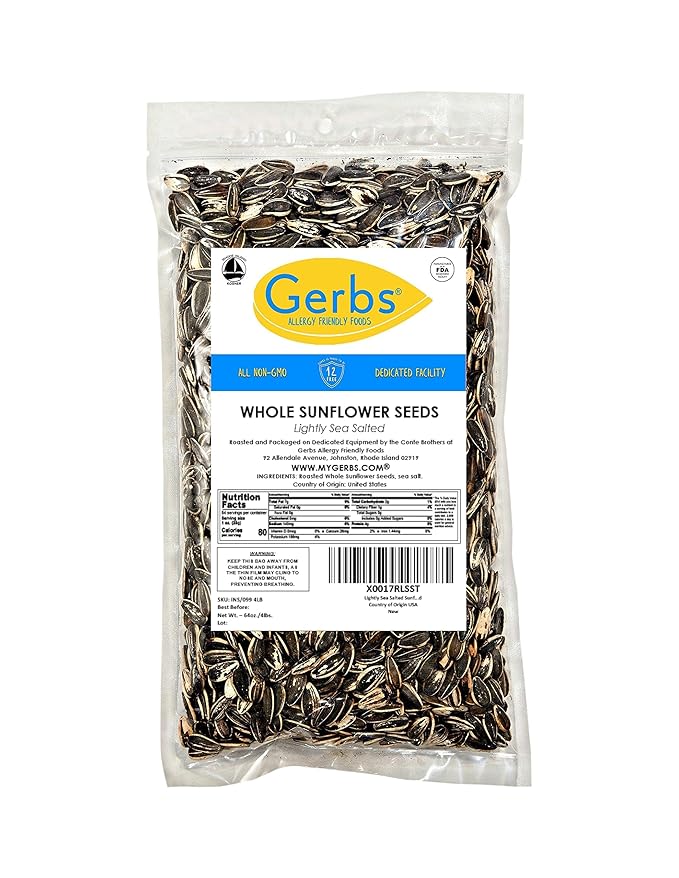 Lightly Sea Salted Sunflower Seed in Shell by Gerbs - 4 LBS - Top 11 Food Allergen Free & Non GMO - Premium Dry Roasted Seeds – COG USA