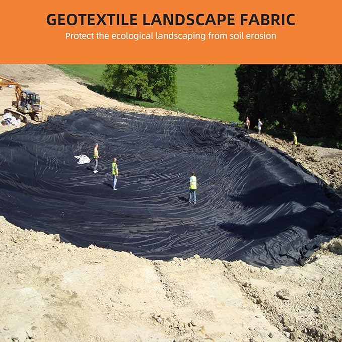 Towallmark Geotextile Landscape, 6ft x 100ft & 6oz Geotextile Fabric, PP Drainage 350N Tensile Strength & 440N Load Capacity, for Driveway & Road Stabilizationr, Erosion Control, French Drains
