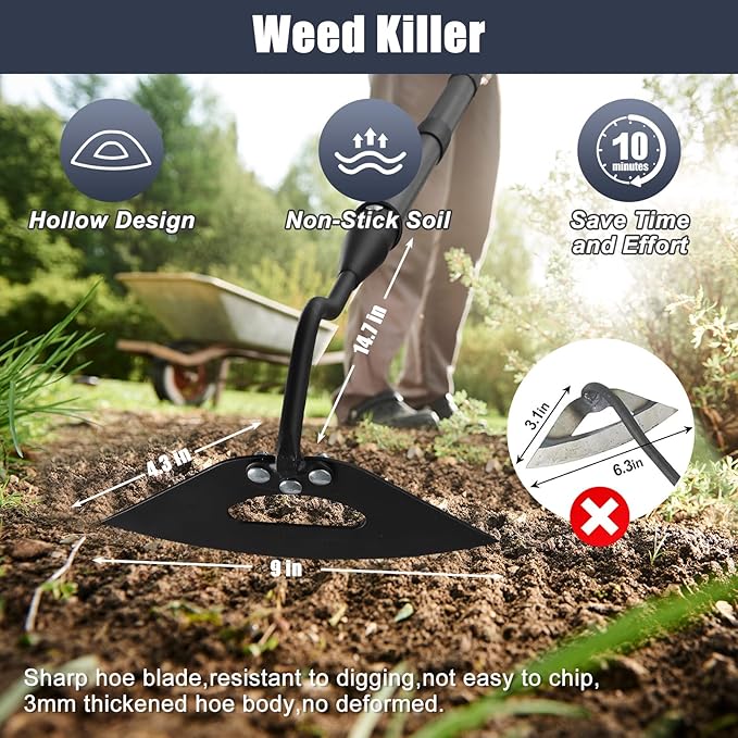 Hoe, Gardening Tool, Weed Tool, Long Soil Tiller Cultivator, Heavy Duty Metal Weeder for Flower Beds, Patio, Garden Loosening Soil Weeding Digging