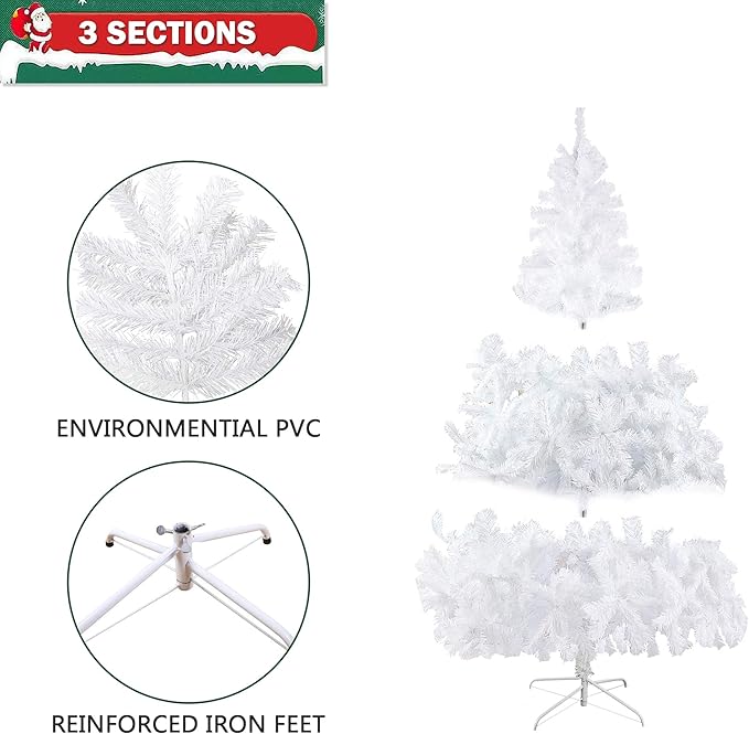 White 6ft Artificial PVC Christmas Tree with 800 Tips & Metal Stand Gorgeous Faux-Pine Xmas Tree Seasonal Holiday Decoration for Home,Office and Party