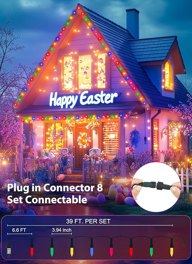 Easter Mini Christmas Lights, 39 Feet 100 LED Pastel Mini Lights with 8 Lighting Modes On Green Wire, Connectable Twinkle Light for Indoor Outdoor Party Yard Garden Patio Home Wreath Decoration