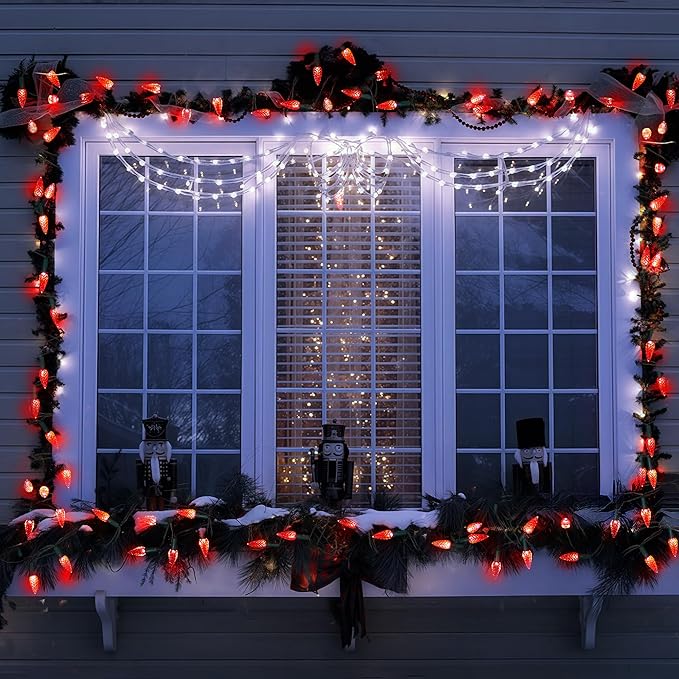 WBao C6 60 LED 20ft Battery Operated Christmas String Lights with 8 Modes, Timer, Waterproof Design for Indoor Outdoor Christmas Trees, Fence, Stairs Xmas Decorations, Red