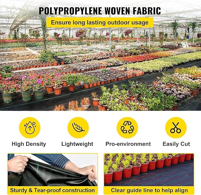 VEVOR Weed Barrier Landscape Fabric, Heavy Duty 5x250FT 5oz Woven Garden Fabric Weed Barrier, Weed Control Fabric Ground Cover, Geotextile Fabric, Weed Block Gardening Mat, Driveway Fabric Landscaping