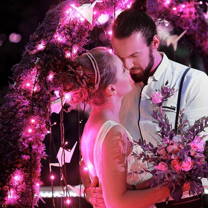 Christmas Lights Outdoor, 66FT 200 LED Christmas Tree Lights with 8 Modes Waterproof, Plug in Green Wire Connectable Twinkle String Light for Indoor Bedroom Patio Wedding Holiday Decor, Pink