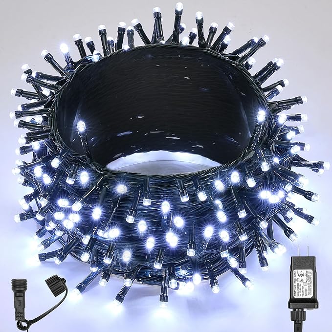 WBao Christmas Lights Indoor Outdoor 300LED 108ft, Super Bright LED Christmas String Lights with UL Certified, 8 Modes, Timer, Connectable & Waterproof for Trees, Patio, Xmas Party Decor, Cool White