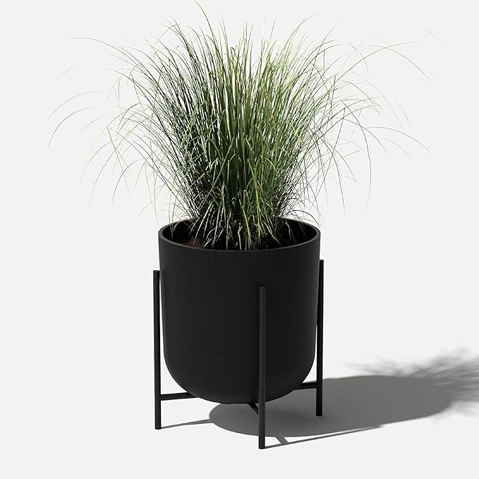 Veradek Mason Series Raised Lima Planter - Round Planter for Patio/Balcony | Plastic-Stone Composite w/Metal Plant Stand | Modern Décor for Plants