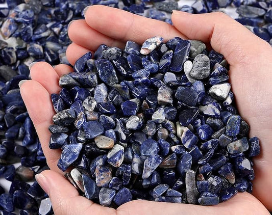 QINJIEJIE 0.9Lbs Blue Sodalite Rocks for Plants Vase Filler Small Gravel Bulk Irregular Shaped Decorative Aquarium Stones Terrarium Pebbles Landscaping Sand Crystal Chips Fish Tank Decorations