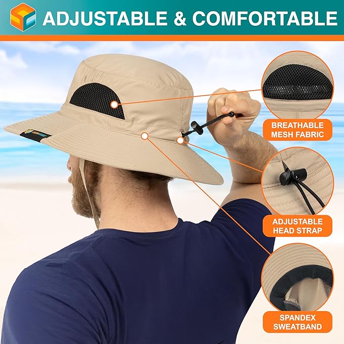 SUN CUBE Wide Brim Sun Hat Men Women, Fishing Hats Sun UV Protection, Mens Hiking Bucket Hat Safari Beach Boonie, UPF 50+