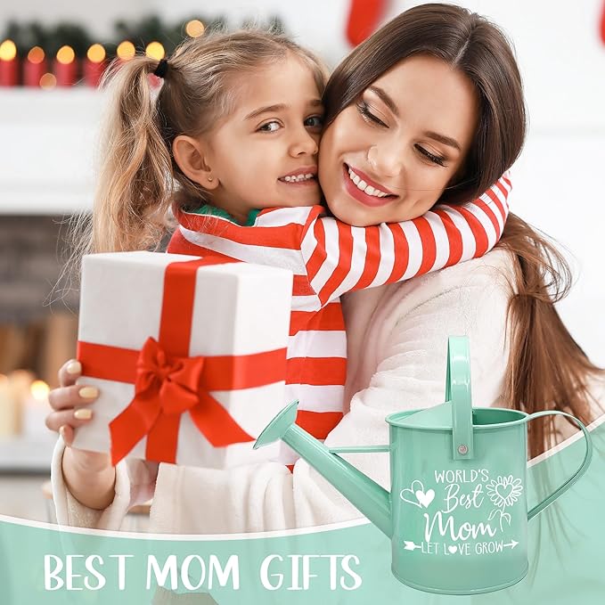 Hexagram Mom Gifts from Daughter, Birthday Gifts for Mom, Best Mum Ever Present from Son - Mommy Mint Metal Watering Can Gardening Present for Mothers Day Christmas, Garden Decor for Home Yard